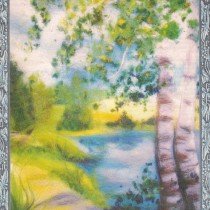 Пейзаж "Березы". Валяние из шерсти картины